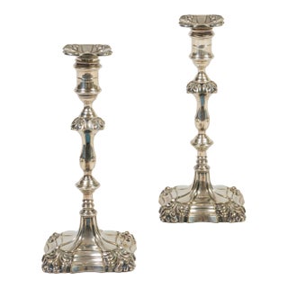 Pair Sheffield Silver Plate George II Style Candlesticks For Sale