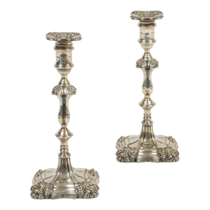 Pair Sheffield Silver Plate George II Style Candlesticks