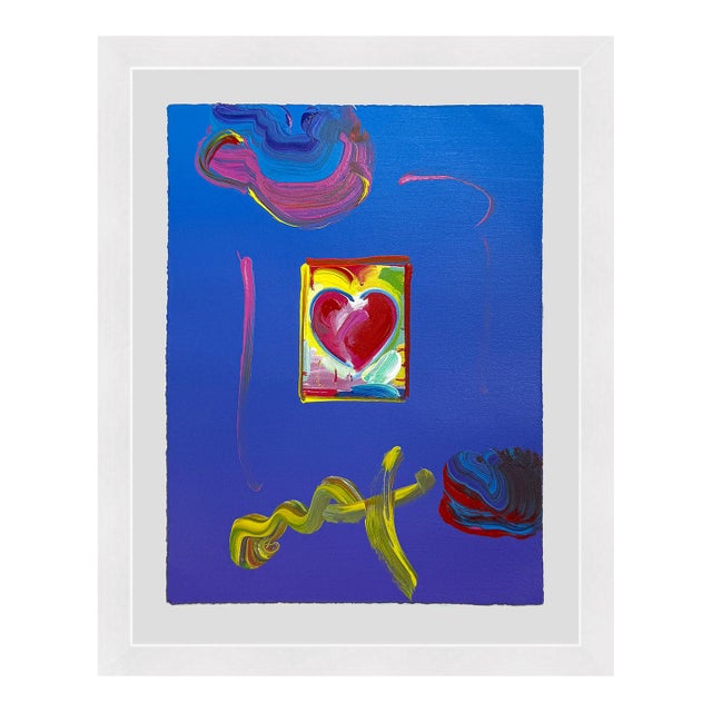 Peter Max, Heart, Unique Mixed Media on Paper, Pop Art, Signed, 18 X 16 In. Framed, 2008 For Sale