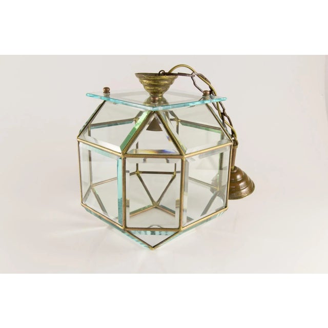 Mid-Century Italian Geometric Beveled Glass & Brass Pendant For Sale - Image 11 of 18