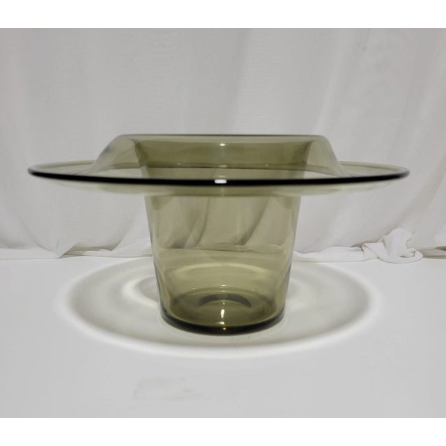 Unique Vintage Art Glass vase by Saara Hopea for Nuutajärvi Notsjo. Abstract smoke glass piece resembles the shape of a...
