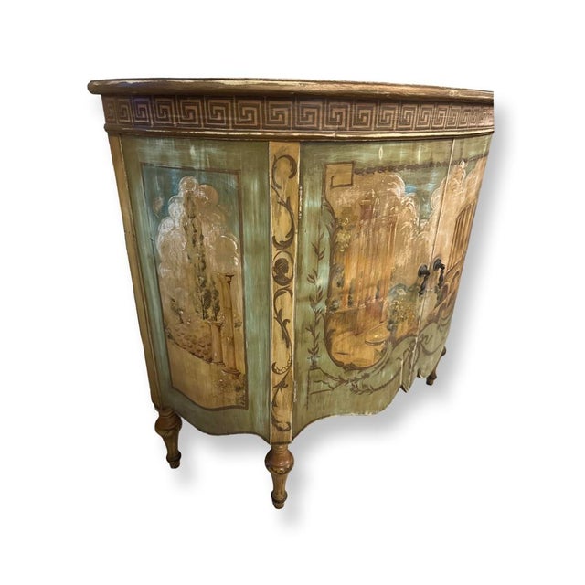 Late 19th Century Antique Italian Neoclassical Hand Painted Demilune Chest. For Sale - Image 5 of 8