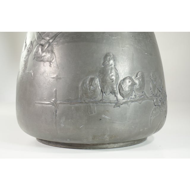 Art Nouveau Pewter Kayser Birds Flowers Vase, 1900s For Sale - Image 5 of 12