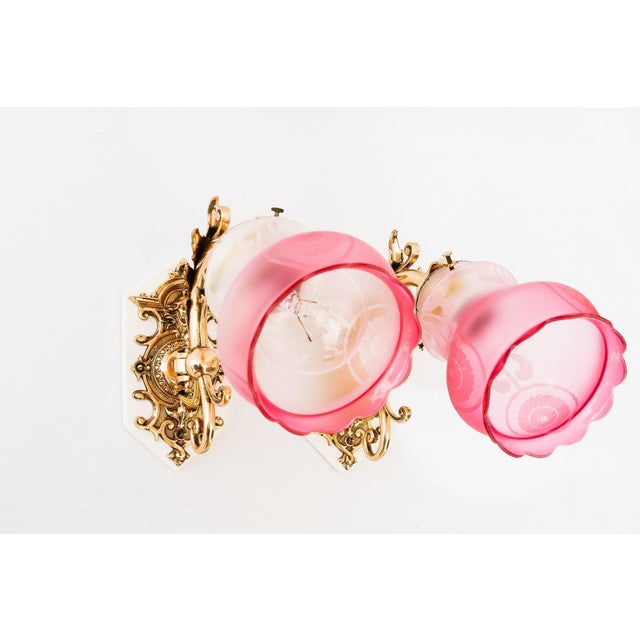 Historistic Bronze Wall Lamps with Glass Shades, Vienna, 1890s, Set of 2 For Sale - Image 10 of 17