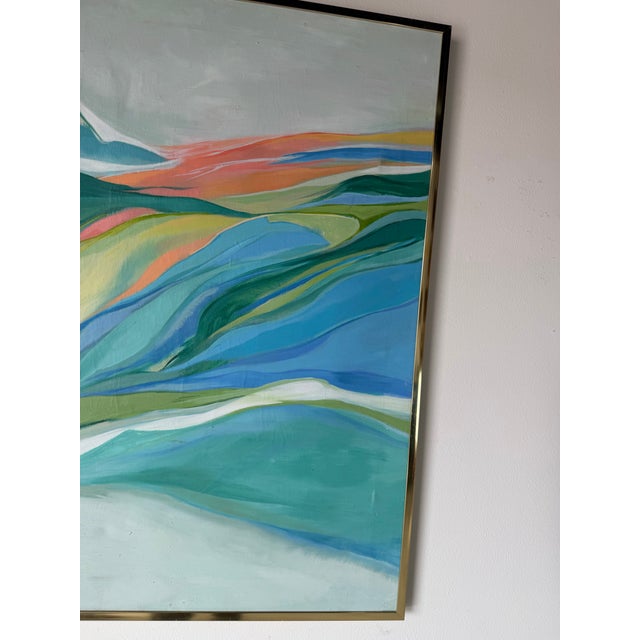 1970’s Vintage Expressionist Abstract Acrylic on Canvas Painting in Gold Aluminum Frame For Sale - Image 10 of 12