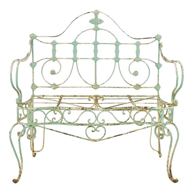 Antique Outdoor Bench in Patinated Iron For Sale