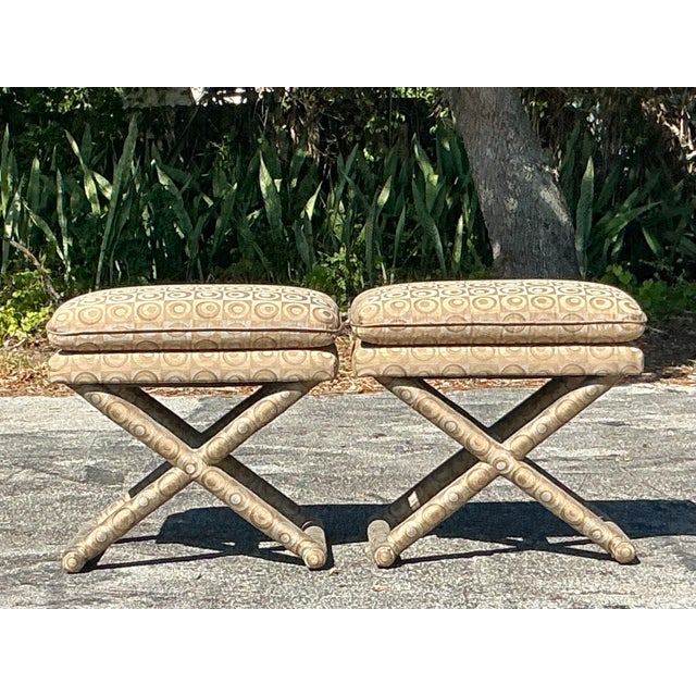Vintage Boho Mod Jacquard X Bench - A Pair For Sale - Image 11 of 12