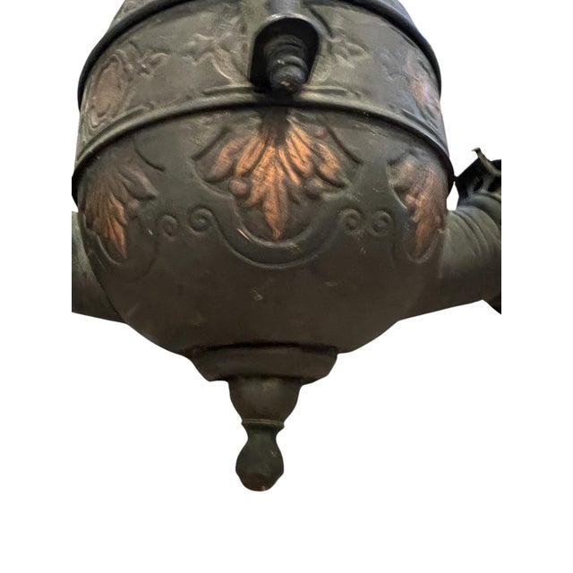 Late 19th-Early 20th C. Victorian Double Arm "The Angle Lamp Co. Ny" Ceiling Fixture Patinated & Copper Finished Surface For Sale - Image 9 of 12