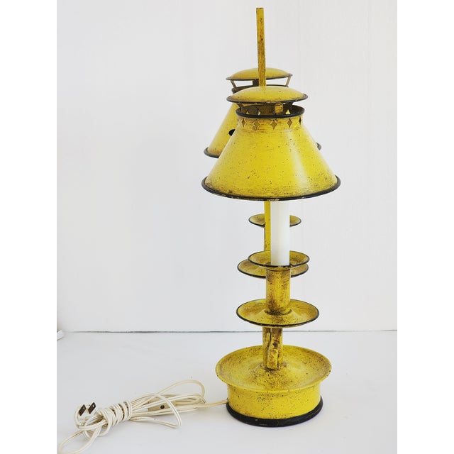French Vintage Decorative Crafts French Style Tole Painted Bouillote Lamp For Sale - Image 3 of 12