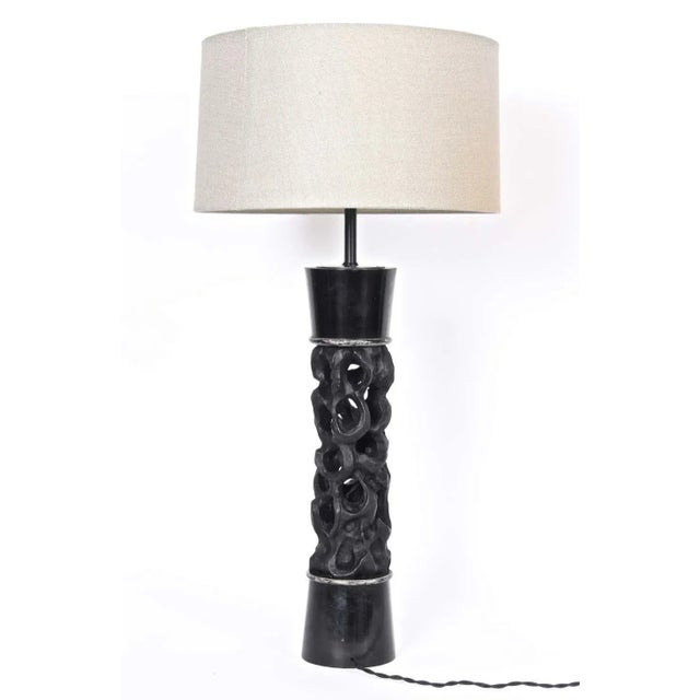 1950s James Mont Carved Black Ebonized Wood Table Lamp For Sale - Image 6 of 13