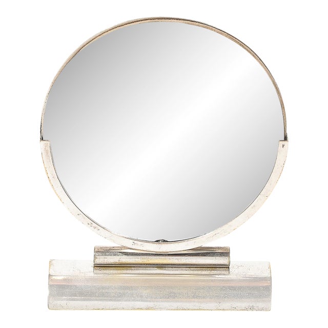 Art Deco Streamline Round Picture Frame in Nickel & Glass For Sale