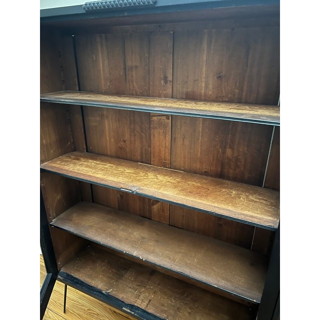 1900 - 1909 1900s Antique Black Painted Bookcase/Display Cabinet With Original Wavy Glass For Sale - Image 5 of 10