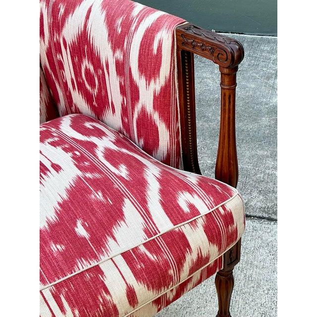 Raspberry Red Vintage Ikat Print Georgian Loveseat For Sale - Image 8 of 12