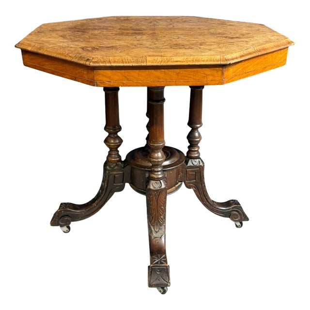 Victorian-Era Octagonal Burr Walnut Centre Table, 1900 For Sale