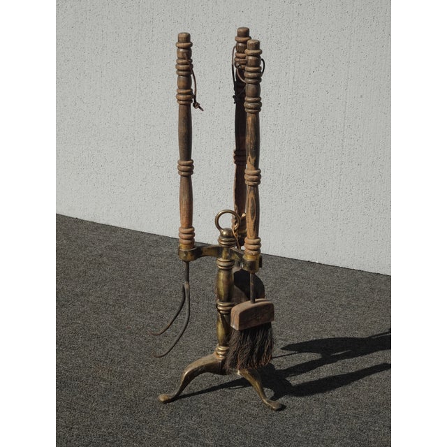 Vintage French Country Fireplace Tools W Wood Handles Set of Three For Sale In Los Angeles - Image 6 of 12