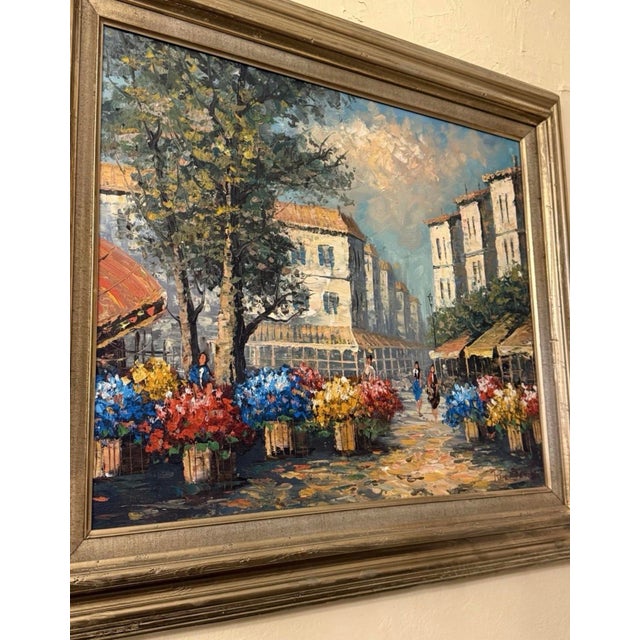 1970s Quiet Street Original Oil Painting 24x36 1970’s Framed For Sale - Image 4 of 5