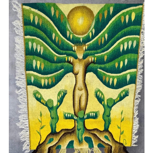 Textile Hand Woven Wool Tapestry Feminist Textile Art Wall Hanging Judy Chicago Homage, c.1970's For Sale - Image 7 of 11