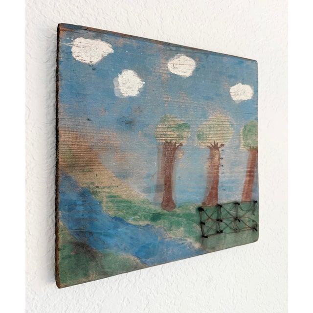 American Folk Art Landscape, Mixed Media on Board, Early 20th C For Sale - Image 3 of 7