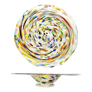 1970s Murano-Style Colorful Confetti Handblown Italian Swirl Art Glass Decor Bowl For Sale