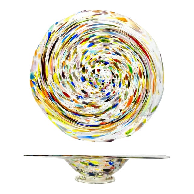 1970s Murano-Style Colorful Confetti Handblown Italian Swirl Art Glass Decor Bowl For Sale