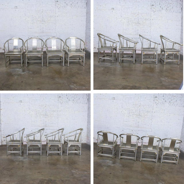 Silver Late 20th Century Ming Treasures Yoke Back Gold/Silver Leaf Dining Chairs by Drexel Heritage Set of 4 For Sale - Image 8 of 18