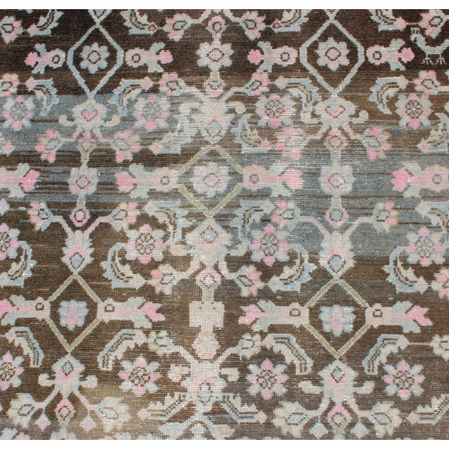 Pink, Gray, Charcoal and Brown Vintage Hamadan Rug With Flower Design For Sale - Image 11 of 13
