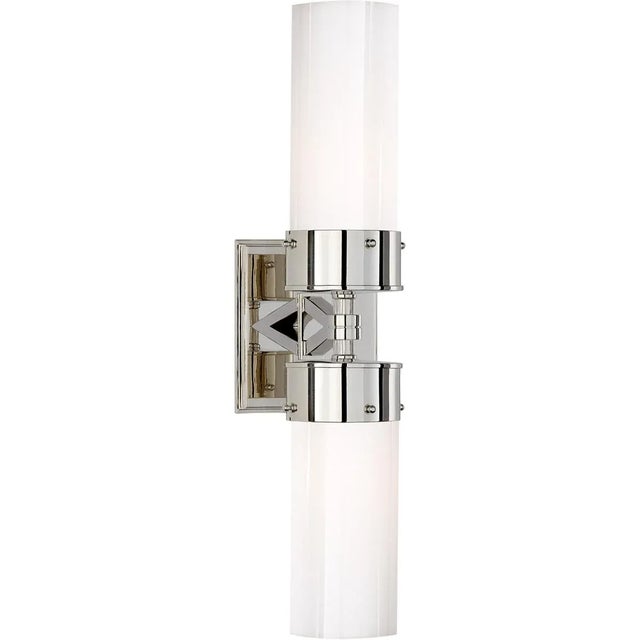 Marais Large Double Bath Sconce in Polished Nickel with White Glass Designer: Thomas O'Brien Height: 19.75" Extension: 6"...