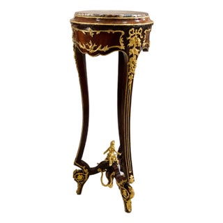 French Style Petite Side Table – Marble Top With Gold Leaf Ormolu Details For Sale
