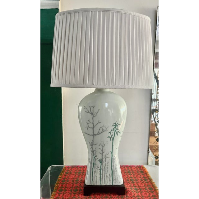 Asian Ceramic Table Lamp Chinoiserie Abstract Botanic Motif For Sale - Image 12 of 12