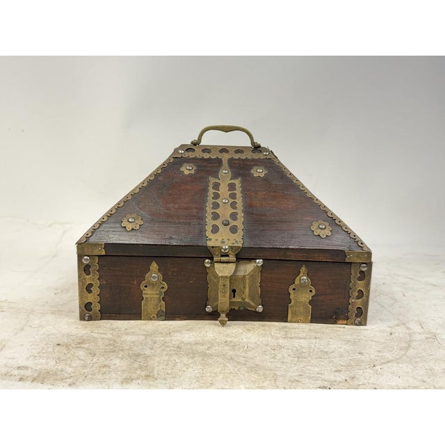 Antique Indian Jewelry Box in Wood and Brass, 1800s For Sale - Image 16 of 16