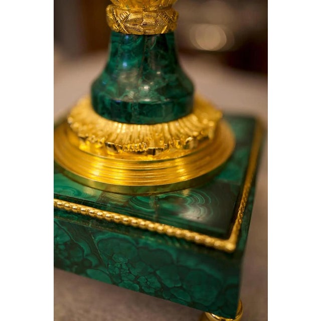 Large Ormolu Mounted Malachite Empire Style Vases, Set of 2 For Sale - Image 6 of 10