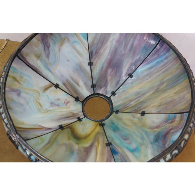 Antique Victorian Aesthetic Arts Nouveau Stained Slag Glass Parlor Lamp 25" For Sale - Image 16 of 17