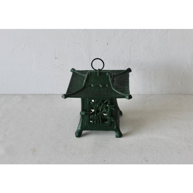 Japanese 1970s Toro Japanese Iron Hanging Lantern in Green Takaoka For Sale - Image 3 of 9