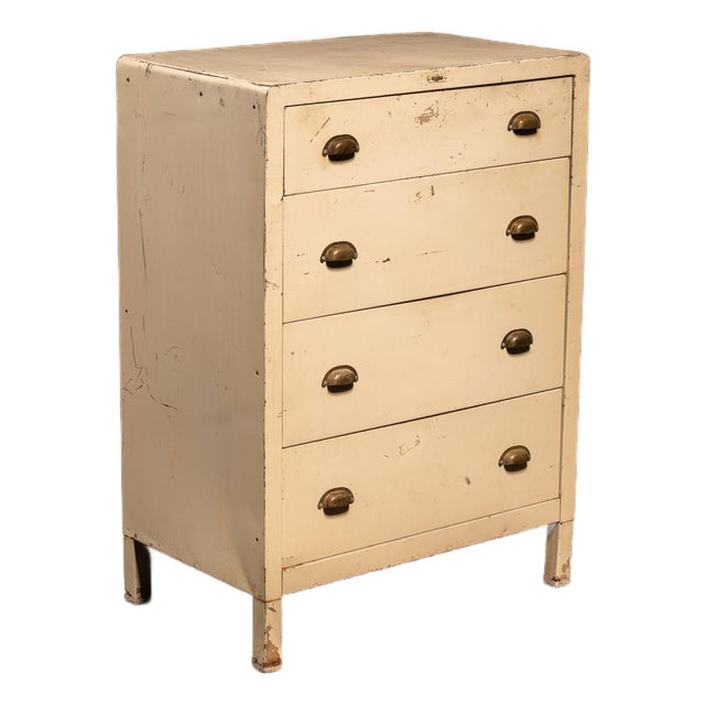 Vintage Metal Lowboy Dresser in Cream Enamel For Sale