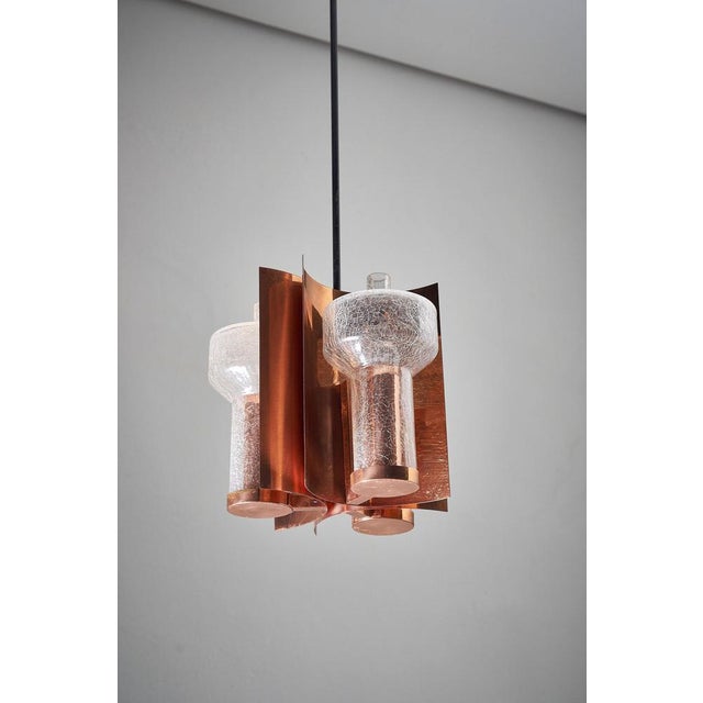 Mid-Century Hanging Light in Brass with 3 Textured Glass Sconces, 1960 For Sale - Image 10 of 13