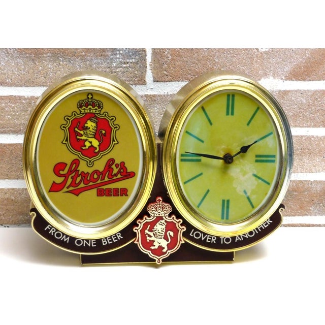 Stroh's Beer Sign with Clock, USA, 1985 For Sale - Image 4 of 4