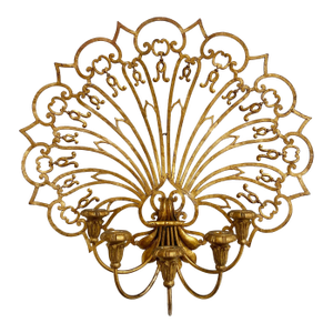 Vintage Grand Gilt Fan Wall 5-Arm Candle Sconce