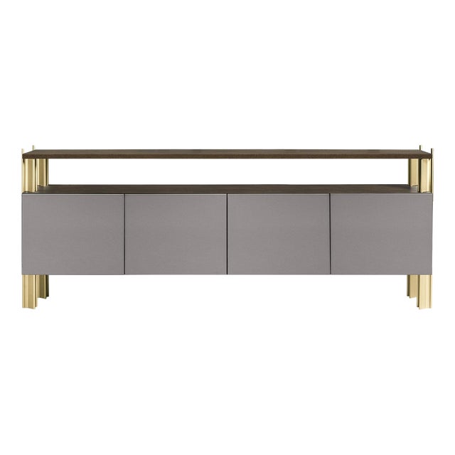Flexor Gray Polished-Lacquered Wood and Aluminum Dining Sideboard by Robert Stadler For Sale