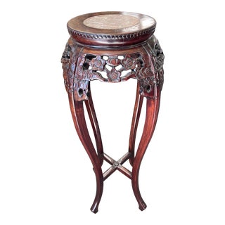 Carved Chinese Rosewood Plant Stand Marble Top For Sale