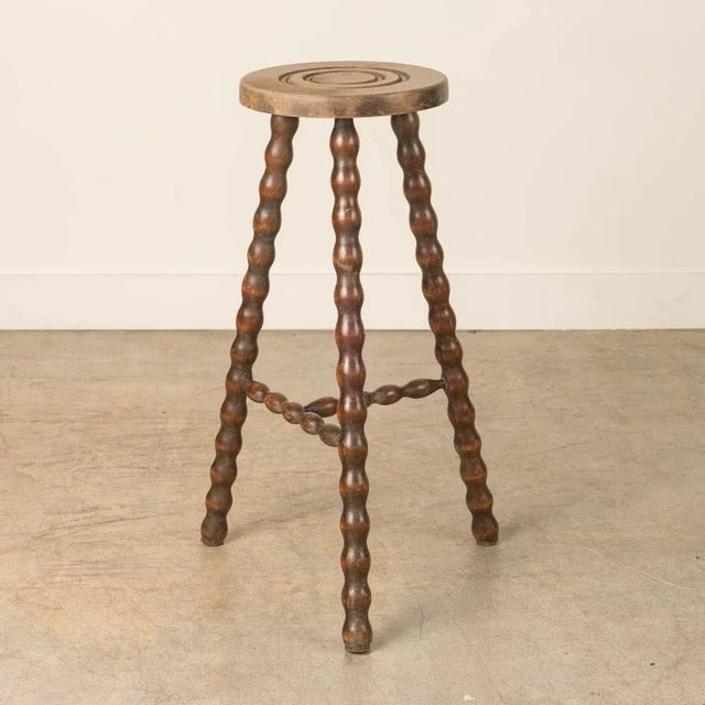 1950s Tall French Wood Tripod Stool For Sale - Image 4 of 9
