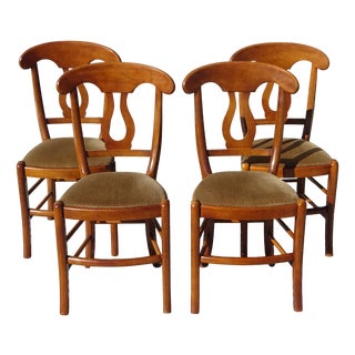 Wooden Chairs with Golden Velvet Top, 1980s, Set of 4 For Sale