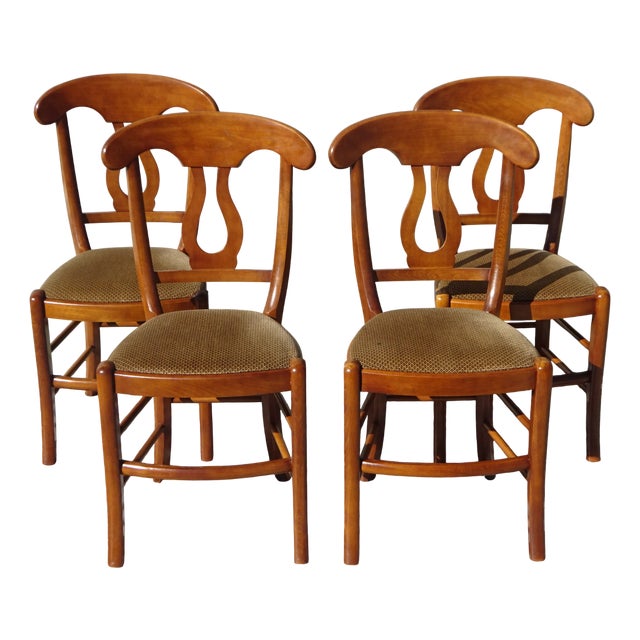 Wooden Chairs with Golden Velvet Top, 1980s, Set of 4 For Sale