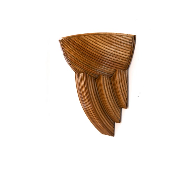 Handcrafted 'Barbara' Half-Dome Rattan Pencil Reed Wall Sconce Bent Rattan Art Deco Wall Light For Sale - Image 11 of 12