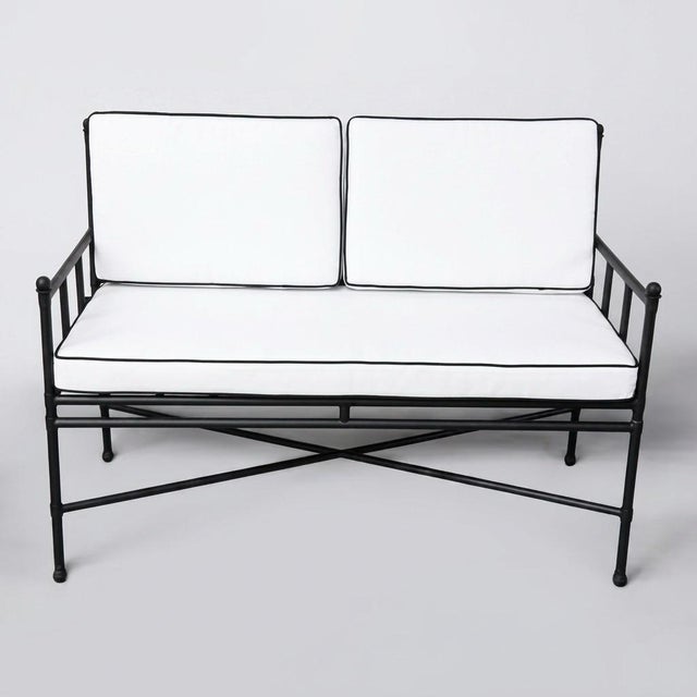 This exceptional three-piece vintage Neoclassical outdoor lounge set masterfully balances architectural rigor with...