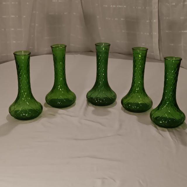Vintage Hoosier 4095 Emerald Green Vase with a diamond quilt pattern. 1- Vase - 9.25" tall x 4.5" wide $35.00ea.