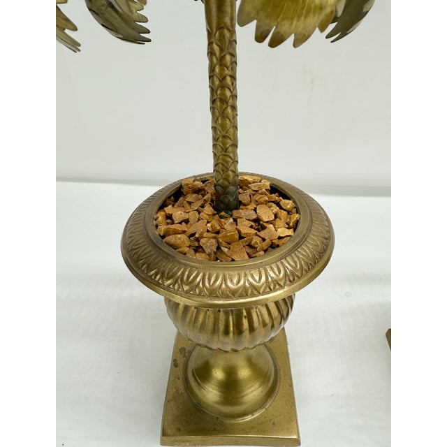 Mid 20th Century Pair of Vintage Brass Palm-Form Candlesticks in Classical Urn Stands For Sale - Image 5 of 9
