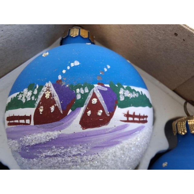 Vintage German Hand-Painted Glass Christmas Ornaments, 1980s, Set of 4 For Sale - Image 4 of 12