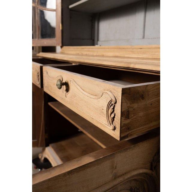 Large Antique French Walnut Buffet Deux Corps With Arched Vitrine Top For Sale - Image 12 of 18
