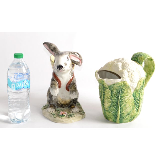 Societa Ceramica Italiana 1970s Majolica Green White Cauliflower Ceramic Pitcher Italy Mark Lord & Taylor For Sale - Image 4 of 15