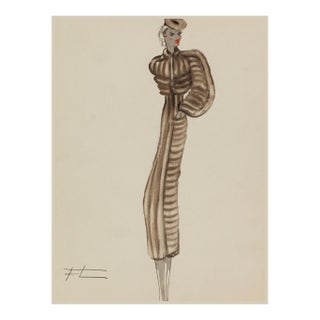 Vintage French Fashion Art Print – Neutral Brown Fashion Illustration, 36" X 48" For Sale